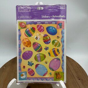 VINTAGE HALLMARK COLORED EASTER EGGS 25 STICKERS 1 SHEET BEES FLOWERS BUNNY HEAD